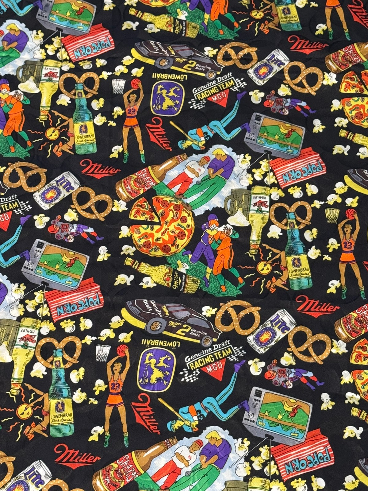 Vintage Nicole Miller Silk Scarf 1992 Theme Sports Snacks 42&Quot;