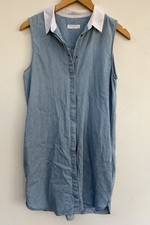 Equipment Femme Lanie Dress Medium Denim Blue White Sleeveless Shirtdress