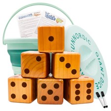 6 Giant Wooden Yard Dice Game Set, Outdoor Lawn Yardzee Game Jumbo with Bucke...
