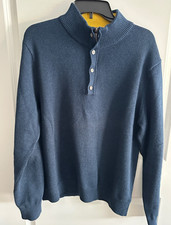 Tommy Hilfiger Mock Neck Sweater XL/L Blue Cotton Cashmere 1/4 Zip Pullover Knit