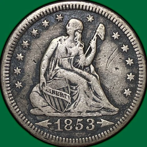 1853 Arrows and Rays Seated Liberty Quarter Extremely Fine XF, Scratches #29669