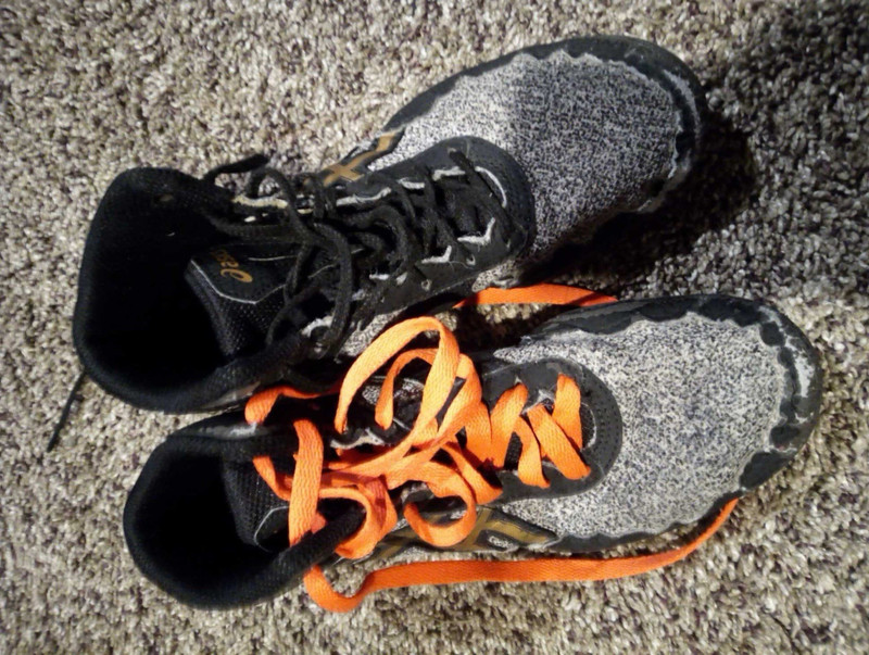 ASICS Wrestling Shoes Pair Black Gray w/ Orange Laces Athletic Footwear