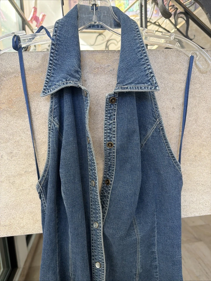 Nuevo con etiquetas Maxi Vestido Jeans Denim Vintage Años 90 Y2K DKNY 8 Azul Jean Halter Abotonado $165 Foto 4 de 4