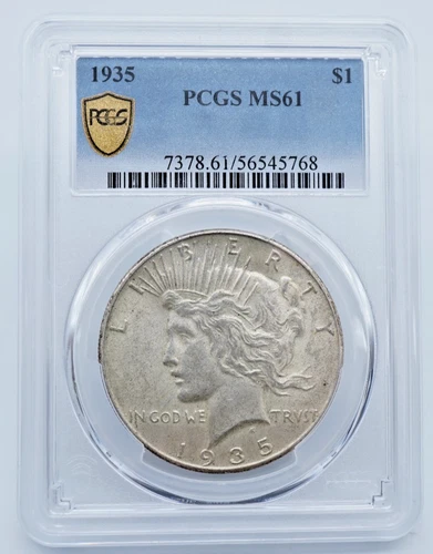 1935-P Peace Silver Dollar PCGS MS61 Gold Shield Label -  T271