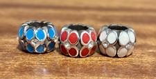 3 Retired Brighton Ring of Flowers Turquoise, Red, Ivory Beads Swarovski Crystal