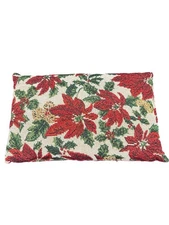 Vintage Christmas Poinsettia Tapestry Throw Pillow Holiday Decor