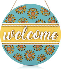 Farmhouse 3D Sunflower Welcome Front Door Sign 12''X12'' , Vintage Summer Woode