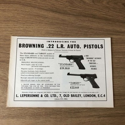 GUNS147 MAGAZIN WERBUNG 6X9 THE BROWNING .22 LR AUTOMATIK PISTOLEN