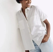 Madewell S White Cotton Courier Shirt button Down Short Sleeve Oversized Womens