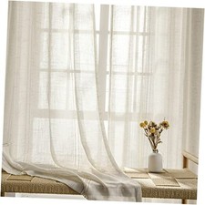 Linen Sheer Curtain 95 inches Length, Rod 52"W x 95"L Pack of 2 Natural