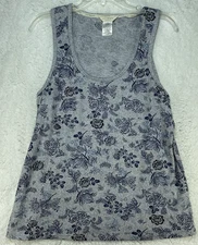 Lucky Brand Tank Top Womens L Gray Floral Stretch Scoop Neck Pullover