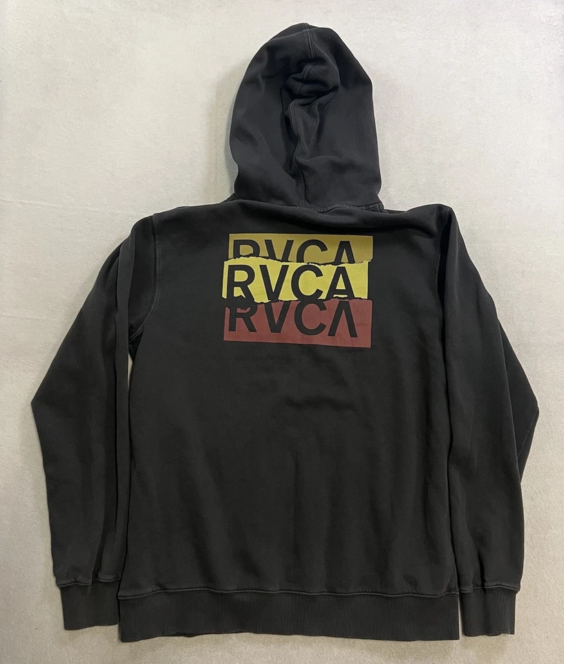 RVCA Hoodie Men’s Size Large Black Long Sleeve Pullover Graphic Sweatshirt - Image 2 of 4