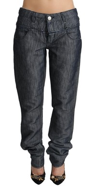 Acht Dunkelgraue Ramie Mid Weite Taille Gerade Denim Damen Jeans Authentisch