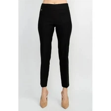 Counterparts Womens pull on stretch ankle length slim leg Pants with slits hem .
