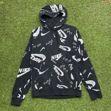 Nike Hoodie Mens Small Fleece Club Pullover Sweatshirt Sports Swoosh y2k Black