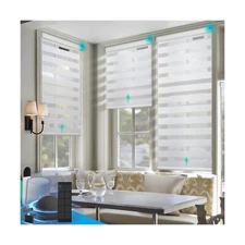 Motorized Zebra Blinds, Solar Powered Dual Layer Automatic Shades with Remote...