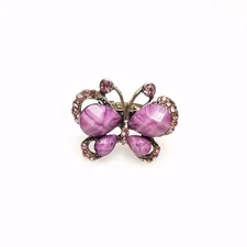 Purple Rhinestone Big Bold Bling Butterfly Insect Adjustable Cocktail Ring