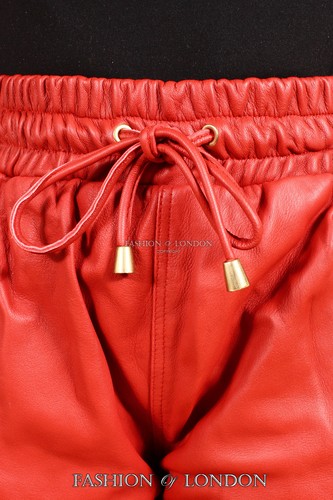 femmes jogging rouge peau d'agneau Premium Real Leather pantalon Serrage 3040 - Picture 4 of 5