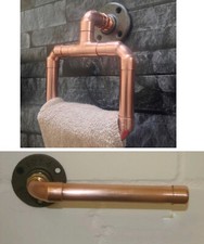Copper Rose Gold Wall Toilet Roll & Hand Towel Holder Rail Set - Industrial