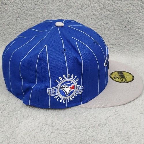 Toronto Blue Jays 59Fifty Fitted Hat Size 7 3/4 Blue Pin Stripe Throwback Cap - Picture 5 of 7