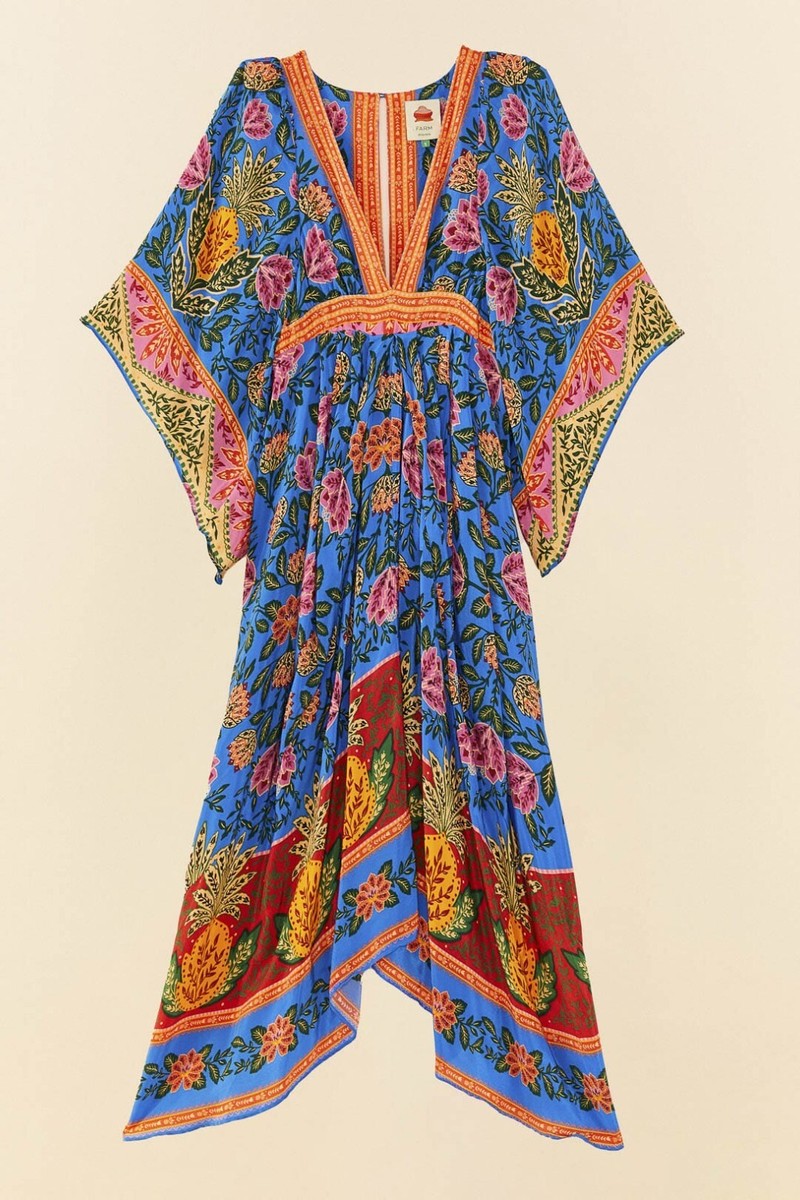 *Farm Rio* フローラルカフタンワンピース ドレス FARM RIO Blue Pineapple Garden Kaftan Maxi Dress Regular