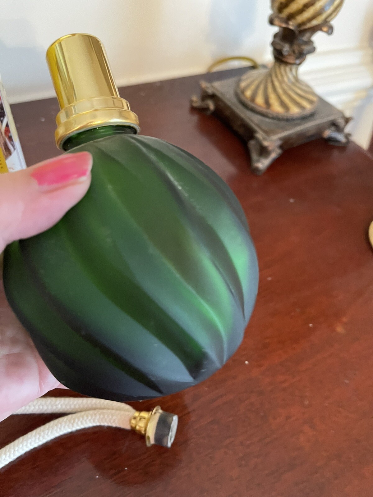 LAMPE BERGER Green Swirl Round Glass Catalytic Oil Lamp Burner Wick