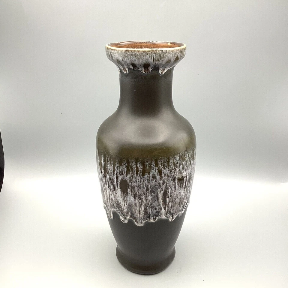 27cm Kingston Pottery hull Vase moss green fat lava, drip glaze 70's approx - Image 3 of 4