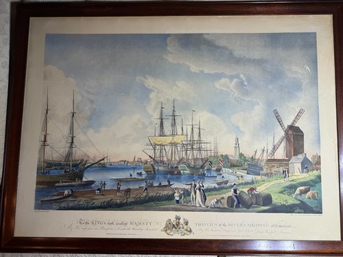 Antique Robert Dodd "View Of The River & Shipping At Limehouse" Print - Framed