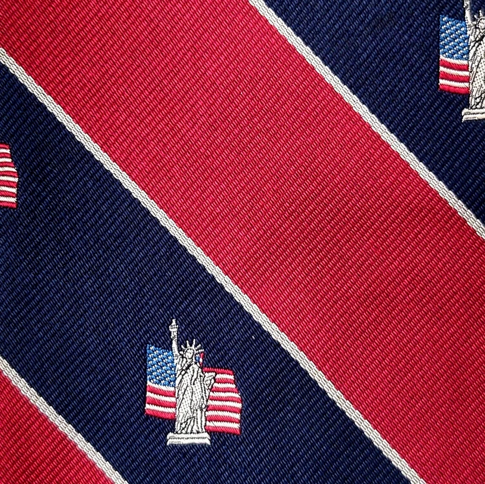 Corbata de hombre GRANT THOMAS 100 % seda EE. UU. A RAYAS roja/azul marino/plateada usada en excelente estado Foto 4 de 4