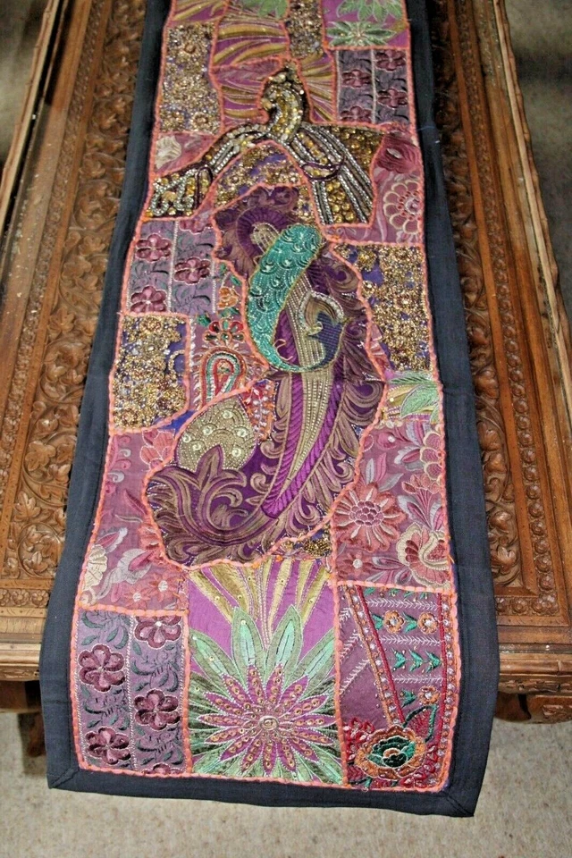 Tischläufer Tischdecke Lila-Grün Patchwork Rechteckig Handgefertigt 157 x 37 cm - Bild 4 von 4