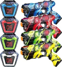 Laser Tag Gum Multi-Function Guns Set of 4 with Digital LED Score Display Vests
