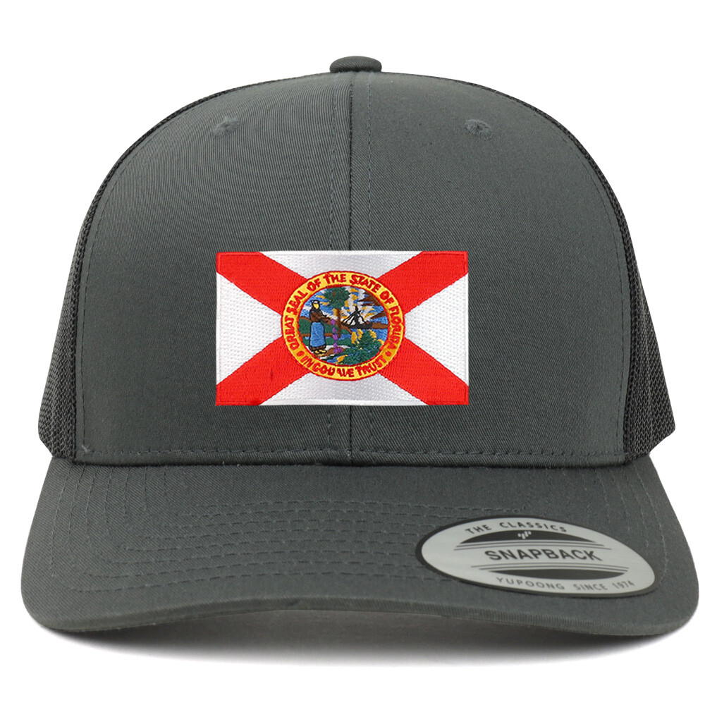 Florida State Flag Embroidered Patch Retro Trucker Mesh Cap - Camo Adjustable Snapback Hat - View #11