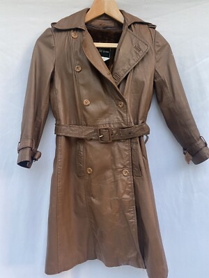 Vintage Saks Fifth Avenue Leder Kinder Mantel Regen Mac Kunstfell gefüttert 8 Y Goodwood