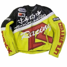 NEXX UNLIMITED RACING MEN'S LEATHER JACKET,  NEX-0963 Black/Blue/Yellow 