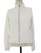 Gas Y2k Womens Jacket White Cotton Shirred Cropped Zip Up Retro Size M