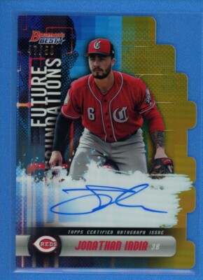 2019 Bowman's Best Future Foundations Die Cut GOLD Autograph Jonathan India #/50