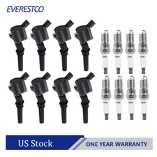 Ignition Coils w/ Spark Plugs Kit For Ford E-150 E-250 Lincoln Town Car Mercury