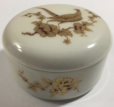 Vintage Gorham Round Gold Pheasant & Flowers Trinket Box Made in USA