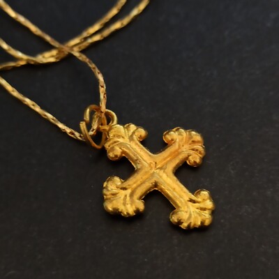 Vintage Cross Necklace Gold Tone Men Women Long Chain