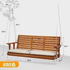 5 FT Outdoor Porch Swing with Frame, Patio Hanging Swing & Stand with Cushion