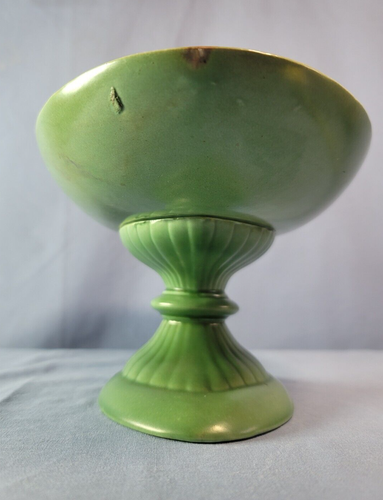 Green Yellow Ribbed Pedestal Fruit Candy Dish Trinket VTG Red Wing Bowl M-5005 - Picture 8 of 8
