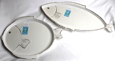 Sigrid Olsen Ocean Life Fish Melamine Shaped Serving Platters Dish Tray Set of 2