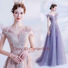 Women's Slash Neck Sequins Evening Dress Tassel Prom Gown Party Wedding Dress