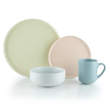 Everything Kitchens Modern Flat 16-Piece Dinnerware Set | Beige, Soft Pink, Sto