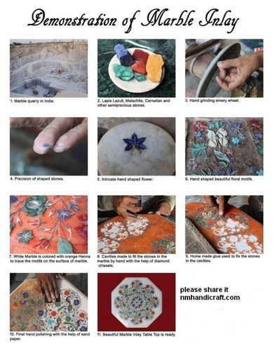 18" Marble Table Top Semi Precious Stones Handmade Inlay Work - Picture 4 of 5