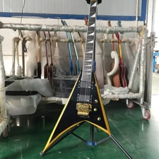 X Series Rhoads RRX24 Electric Guitar Solid Black with Gold Stripes HH Pickups