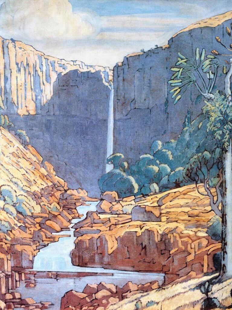 Waterfall South African Landscape by J. H. Pierneef 1928 Archival