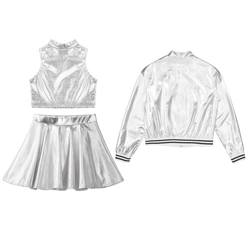 Kids Girl's Crop Top With Skirt Sport Dance Outfit Cheerleading Tracksuit Jazz - Picture 56 of 63