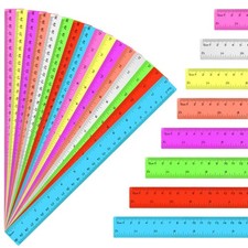 16 Pack Assorted Color Clear Rulers 12 inch, Plastic Ruler Bulks for Classroo