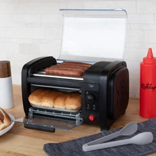Countertop Hot Dog Roller with Bun Warmer and Adjustable Timer - 5 Stainless-...